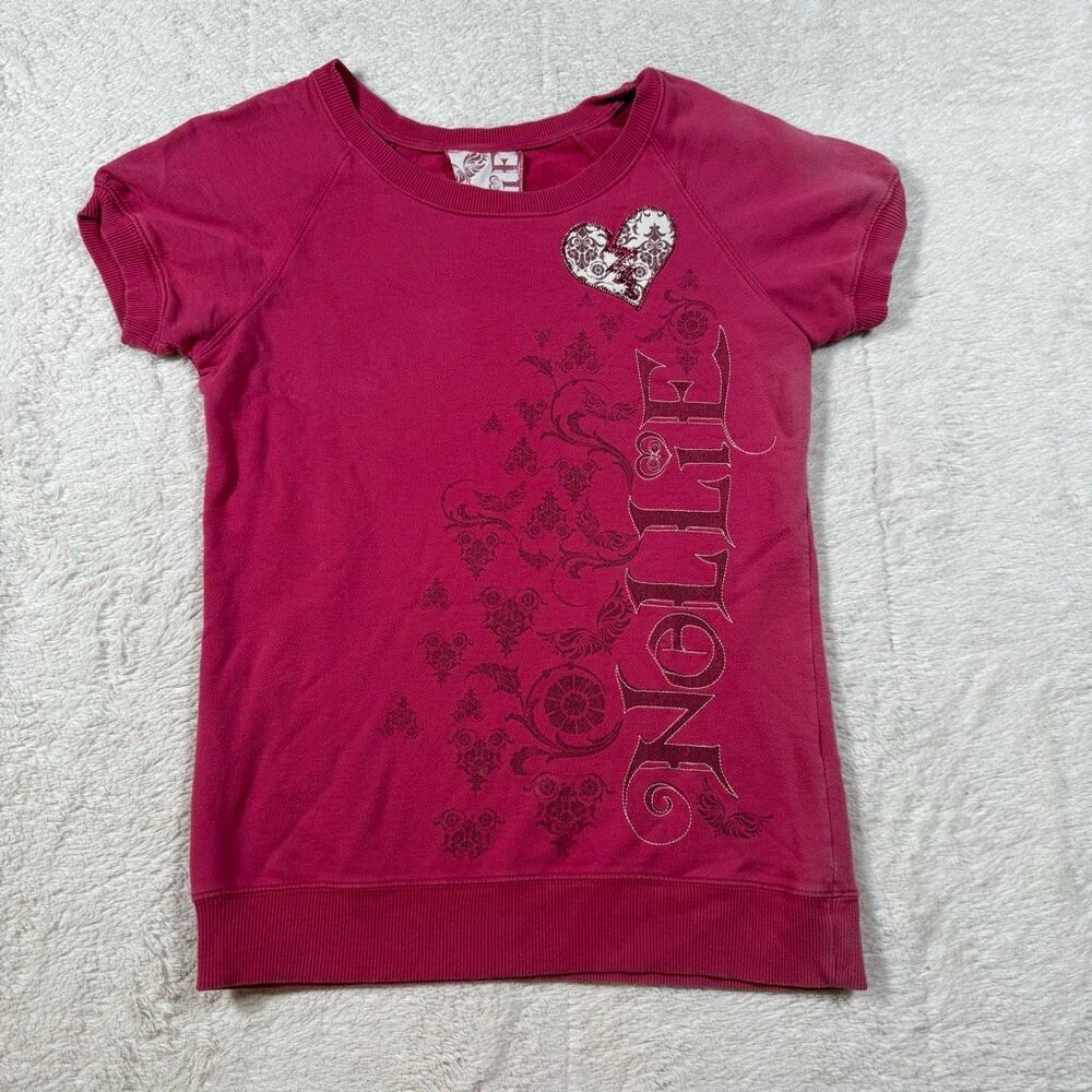 Y2K Nollie Pink Graphic Short Sleeve Sweatshirt Skater Girl Mall Core Top